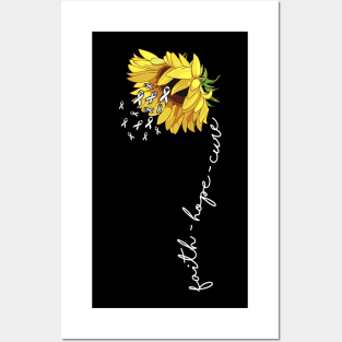 Faith Hope Cure Lung Cancer Awareness Sunflower White Ribbon Posters and Art